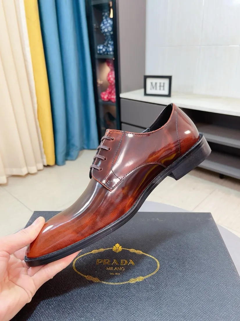 Men's shoes 💰560🌹🌹[Prada leather shoes] Top purchasing agency Original imported Italian custom-made cowhide leather surface, ➕Fully imported water-dyed breathable cowhide lining, original factory special molded sole, super comfortable, size: 38-44